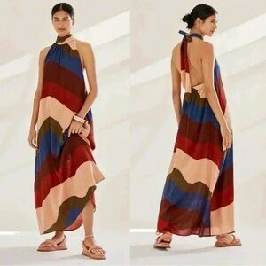 Anthropologie The Odells colorblocked halter maxi dress striped long bohemian 3X
